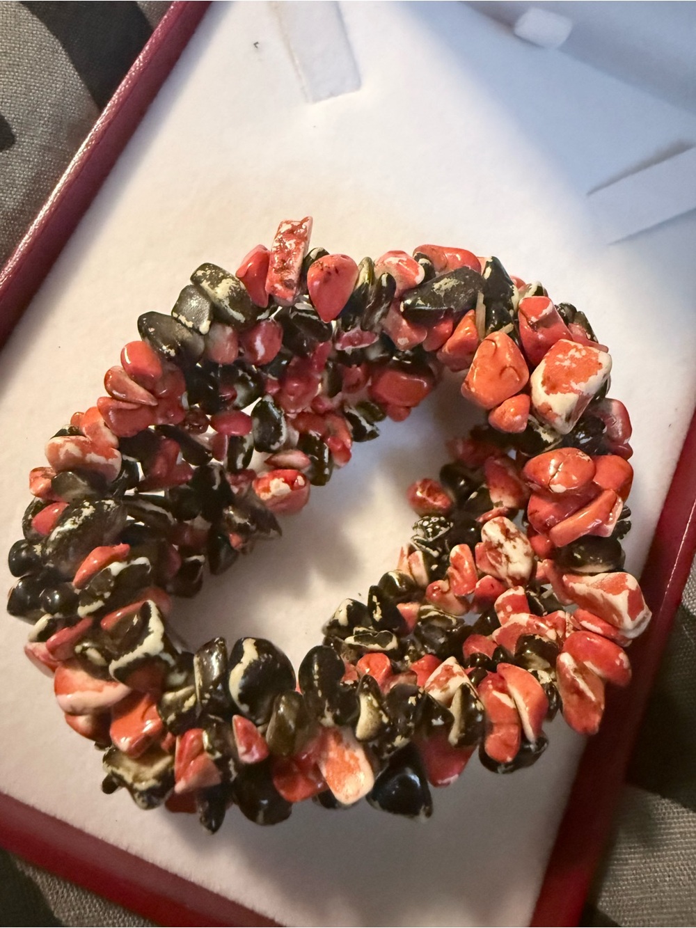 Handcrafted Red and Black Stone Chip Stretch Bracelet - Women Jewelry
